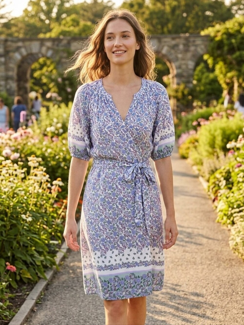 Loft Women's Boho Cottagecore Purple Linen Blend Floral Mini Dress Size Medium
